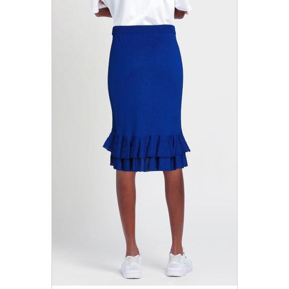 Moschino Couture Wool Skirt Knit Tiered Ruffled Royal Blue Knee Length 10 M - Picture 3 of 10